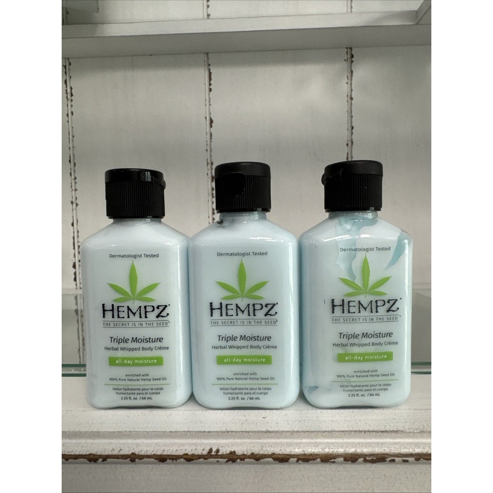 3 Pack HEMPZ Triple Moisture Herbal Whipped Body Creme Travel Size 2.25 oz